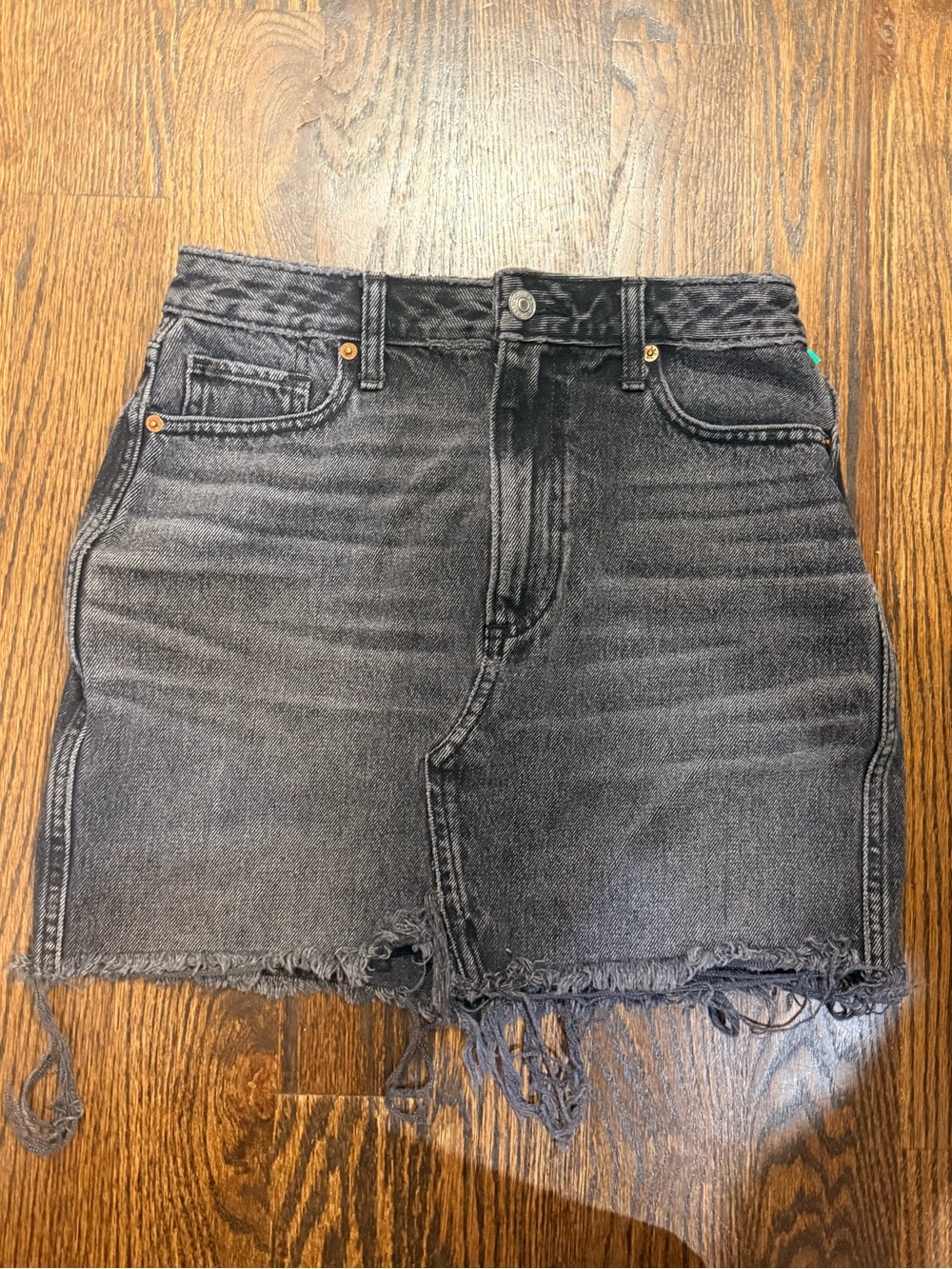 Abercrombie and Fitch Black Denim Mini Skirt with Frayed Hem size 27